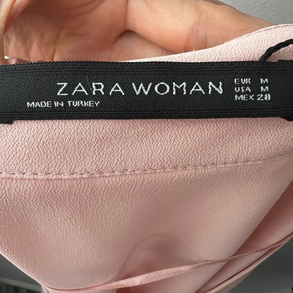 NWT ZARA Woman Hi Lo Blouse Top Pastel Pink V-Neck Long Sleeves Pullover Size M - Picture 8 of 10